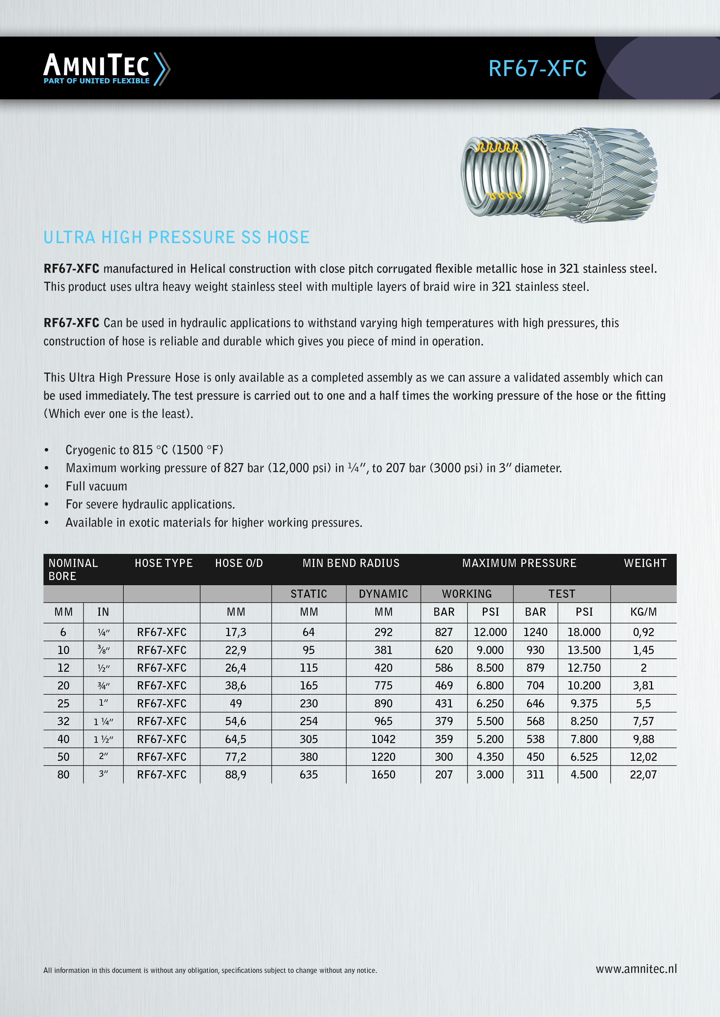 AmniTec_RF67-XFC_Ultra High pressure SS Hose